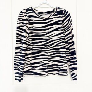 LOFT Womens Zebra Print Long Sleeve Crewneck Top XS